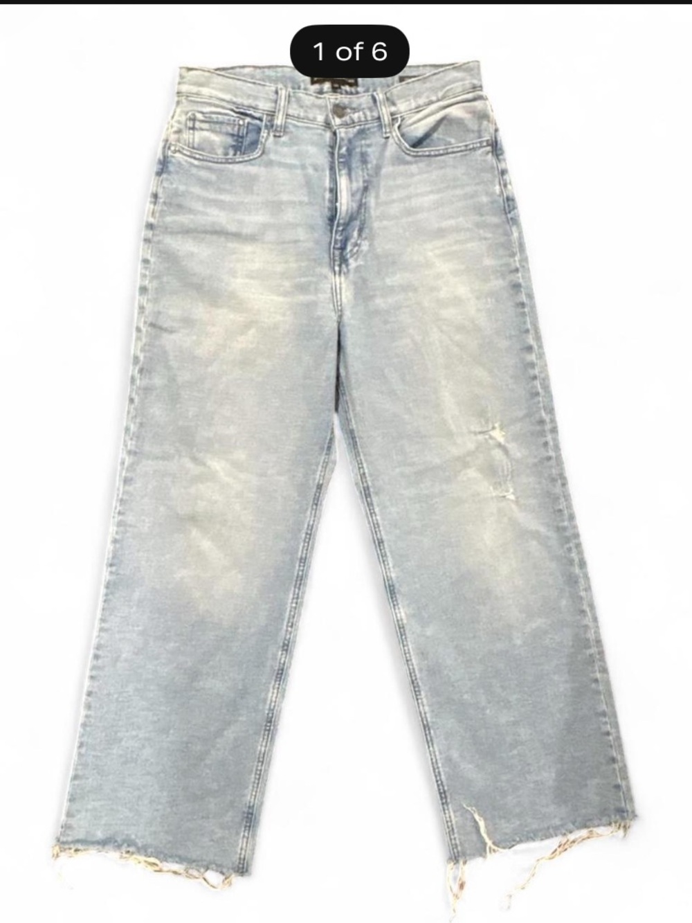 Modern American light wash high-wide straight-leg jeans with distressed leg